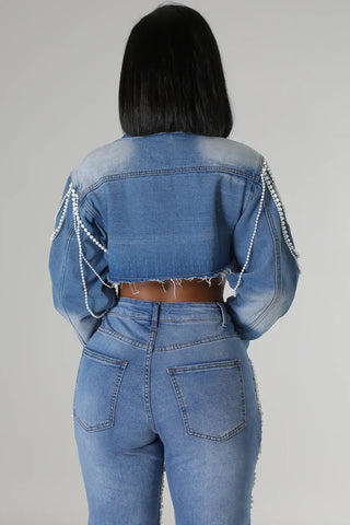 Pearl Embellished Denim Jacket