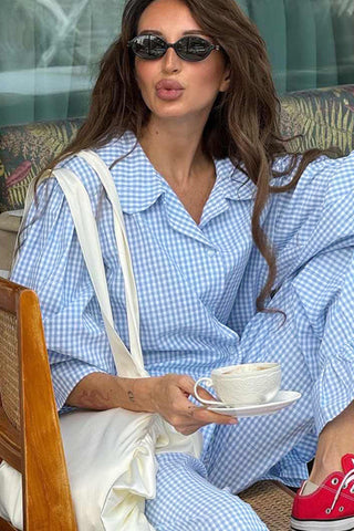 Ruffle-Trim Checkered Pants Set