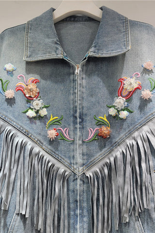 Floral Fringe Denim Jacket