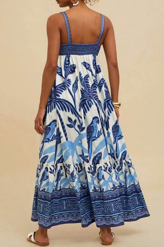 Tropical Square Neck Maxi Dress