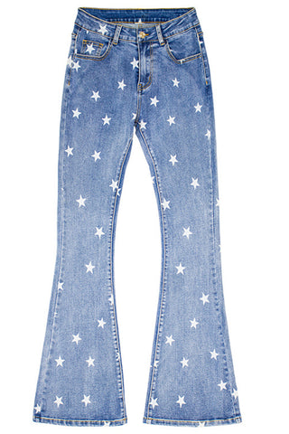 Star Pattern Flared Denim Jeans