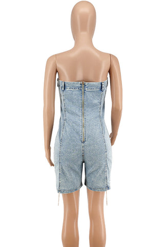 Strapless Romper with Lace-Up Sides