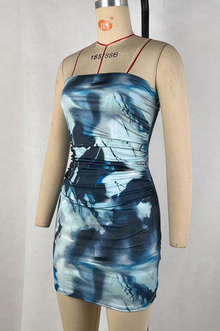 Strapless Abstract Print Mini Dress