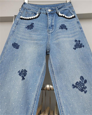 Floral Detail Straight Jeans