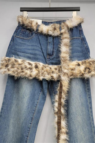 Flare Jeans with Faux Fur Accents