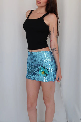 Floral Embellished Sequin Mini Skirt