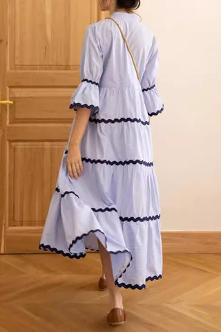 Tiered Casual Dress with Contrast Trim