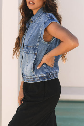 Short Sleeve Denim Zip Vest