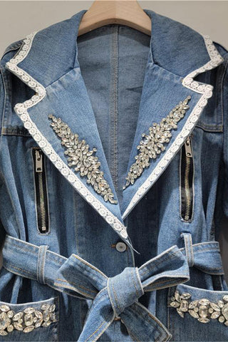 Embellished Denim Jacket with Belt
