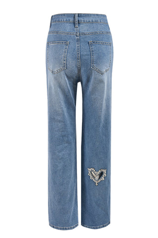 Heart Patch Wide-Leg Denim Pants