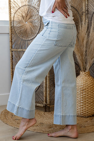 Striped Wide Leg Casual Jeans
