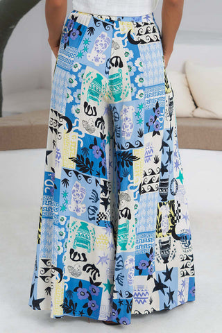 Patterned Wide-Leg Casual Pants