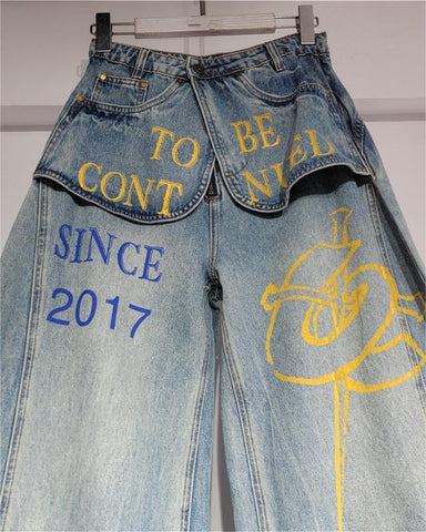Graphic Wide-Leg Denim Jeans
