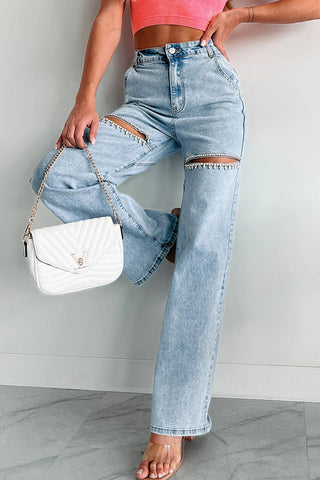 Distressed Wide-Leg Denim Pants