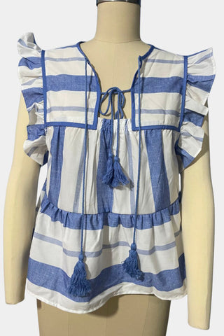 Ruffled Striped Tie-Front Cami Top