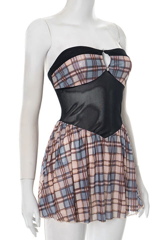 Plaid Cutout Casual Dress