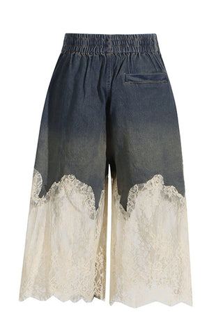 Lace-Trim Denim Short