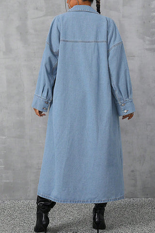 Button-Up Denim Long Jacket