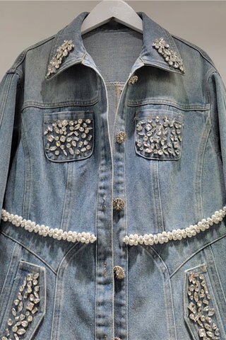Embellished Button-Front Denim Jacket