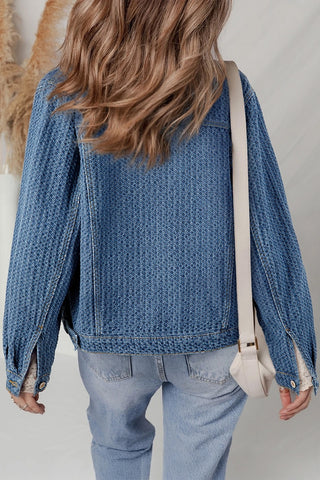 Flap Pocket Textured Button Denim Jacket
