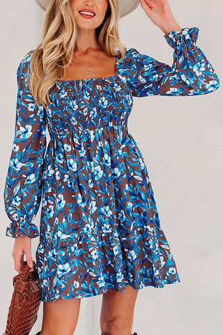 Smocked Bodice Ruffled Sleeve Dress