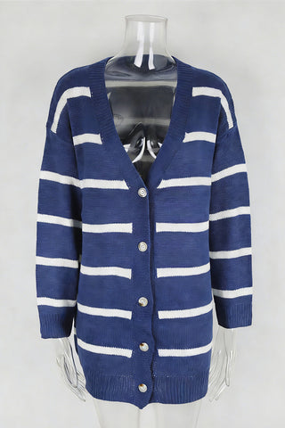 Striped Button-Front Cardigan