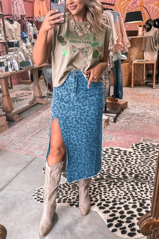 Animal Print Midi Skirt with Side Slit
