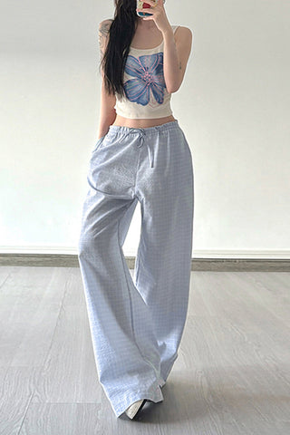 Gingham Drawstring Wide-Leg Pants