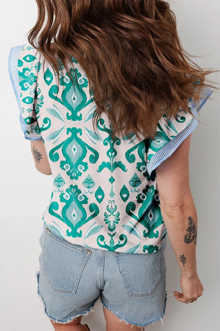 Ethnic Print Flutter Sleeve Top