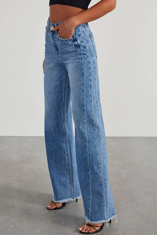 Frayed Hem Straight Leg Jeans