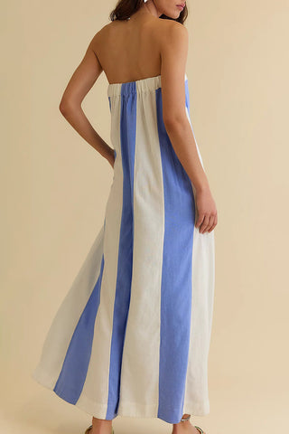 Strapless Wide-Leg Striped Jumpsuit
