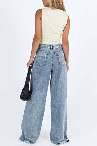 Wide-Leg Frayed Hem Jeans