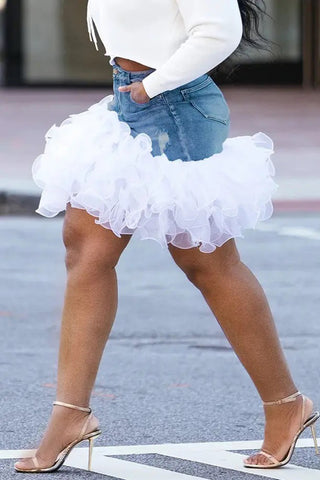 Denim Skirt with Ruffled Hem