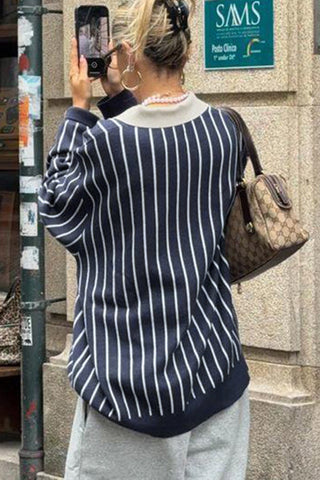 Striped Long-Sleeve Polo Top