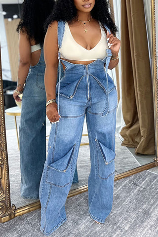 Stylish Denim Jumpsuit with Pocket Details