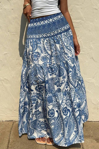 Paisley Print Smocked Maxi Skirt