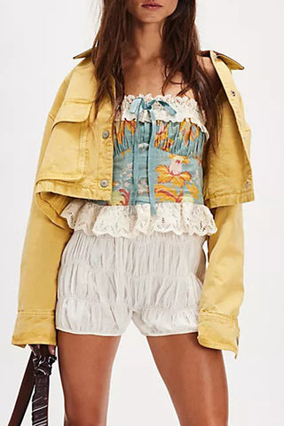 Strapless Lace Trim Floral Camisole