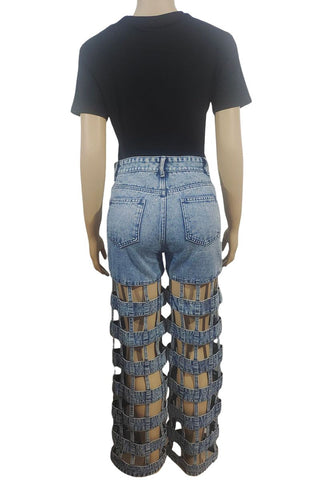 Lattice Cutout Denim Jeans