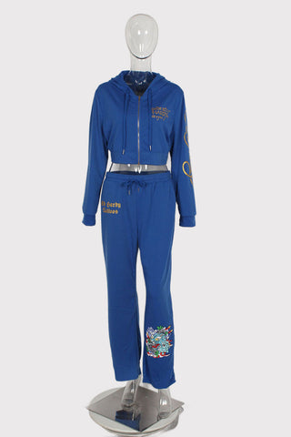 Skull Embroidered Casual Tracksuit Set