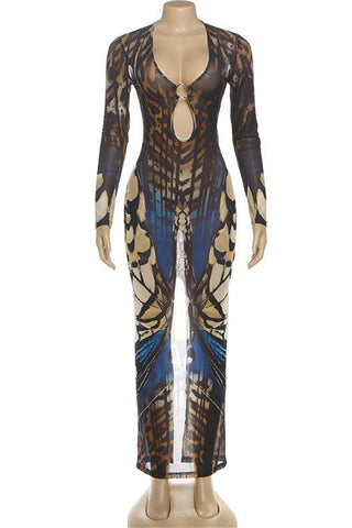 Chic Patterned Dress with Slit Detail