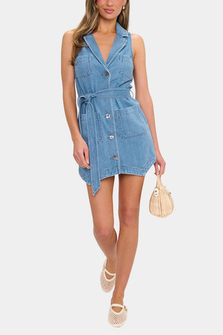 Sleeveless Denim Dress with Waist Tie