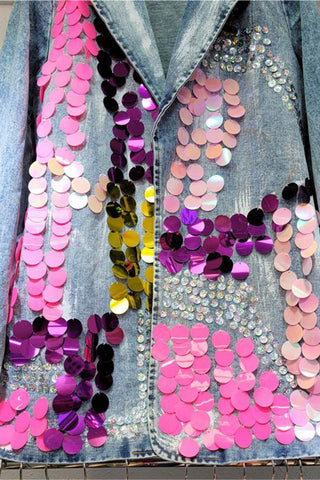 Sequin Embellished Denim Blazer