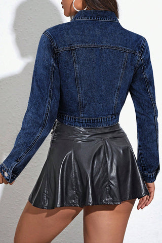Cropped Button-Front Denim Jacket