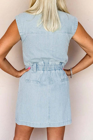 Stripe Button-Front Sleeveless Mini Dress