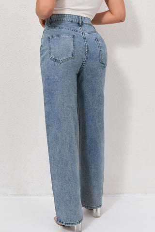 Butterfly Print Straight-Leg Jeans