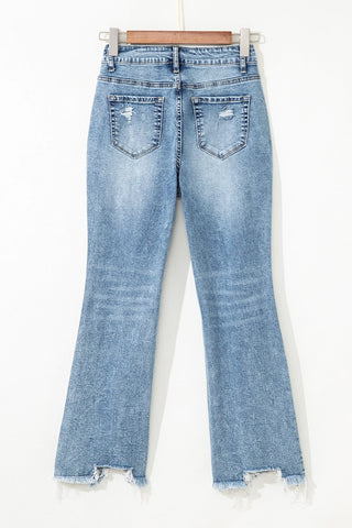 Raw Hem Ripped Knee Flare Jeans