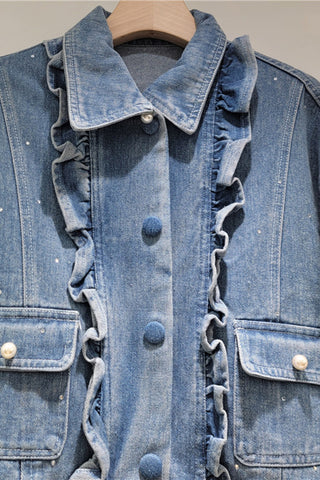Ruffle-Trim Denim Jacket