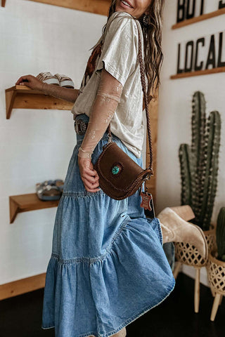 Tiered Button-Front Denim Skirt