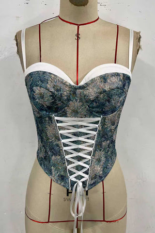 Lace-Up Floral Corset Top