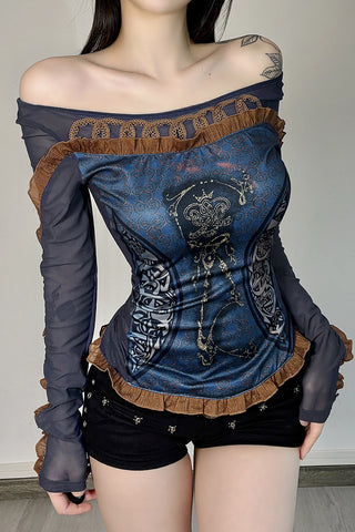 Sheer Mesh Long Sleeve Blouse